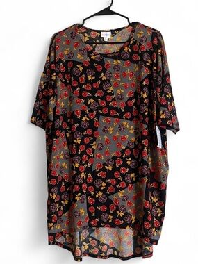 LuLaRoe Tunic Top Sz L IRMA Floral Print High/Low Hem Short Sleeves Oversized